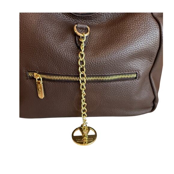 Valentina Pebbled Leather Crescent Hobo Shoulder Bag Gold Chain Detail Brown - Picture 2 of 7